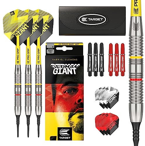 Target Darts Gabriel Clemens 18G Brass Dartpfeile Softdarts-Set - Mit Zusätzlichem Zubehör-Geschenkpaket Silber und Gelb