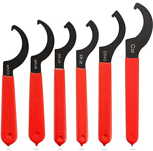 Erpmlyo 6 Pieces Spanner Wrench Set Adjustable Coilover Wrench Spanners Hook Wrenches Tools Coilover Wrench Steel Spanner, Red & Black