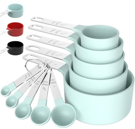 TILUCK Measuring Cups & Spoons Set, Stackable, Nesting, Stainless Steel, Green (5+5, 10pcs)
