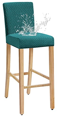 JUNZHE Stretch Barhocker-Bezüge, Stylische Einfache Reinigung Stuhlhussen für Bar Esszimmer Küche Restaurant(Dunkelgrün,4er-Set)