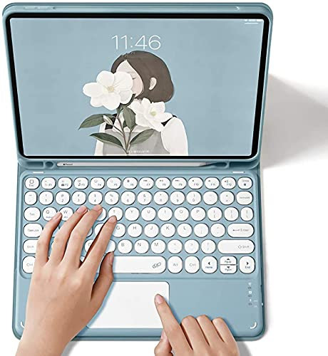 QIYIBOCASE Touchpad Keyboard Case for iPad Pro 11 2022 (4th Gen), Round Keys Wireless Detachable Magnetic Trackpad Keyboard Cover for iPad Pro 11 4th/3rd/2nd (Blue)