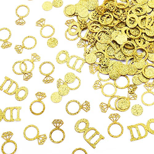 Prasacco 220 Piece Gold Wedding Table Decoration - I DO Diamond Ring Round Paper Glitter Party Confetti for Wedding, Engagement, Birthday, Valentine's Day