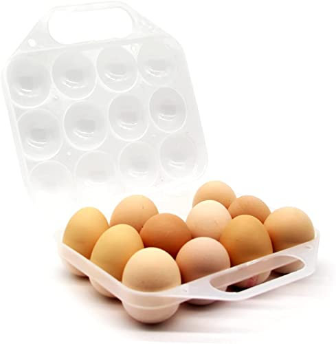 Huevera de Plastico para 12 Unidades,Huevera Frigorifico, Huevera Nevera, Organizador Frigorífico Huevos,Bandeja Portátil Lateral Doble con Asa, Engrosada para Viajes y al Aire Libre