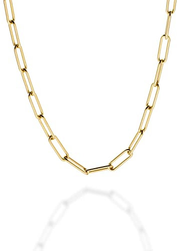 Quadri-925er Silberkette(Büroklammer)18kt 1 Mikron plattiert vergoldet für Männer und Frauen aus 925er Echtsilber-Breite 4.5mm - Länge 51cm mit weiterer Verlängerung von 5cm -Zertifikat Made in Italy