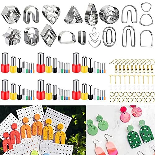 AIFUDA Lot de 134 emporte-pièces en argile polymère, 16 formes en argile avec 48 moules en forme de cercle et 50 accessoires de boucles