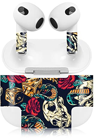 Finest Folia Aufkleber Set kompatibel mit Apple AirPod 3 kabellose Bluetooth Kopfhörer und Ladecase Vinyl Folie Skin Design Cover passgenau R189 (3. Generation, 01 Skulls and Snakes)