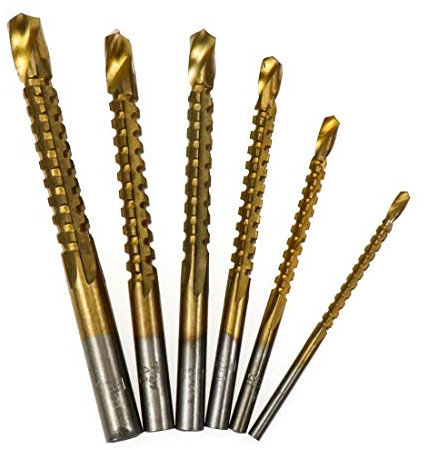 Tsnamay Juego de brocas y brocas HSS de titanio de 3-8 mm, 6 piezas de metal de madera de carpintero
