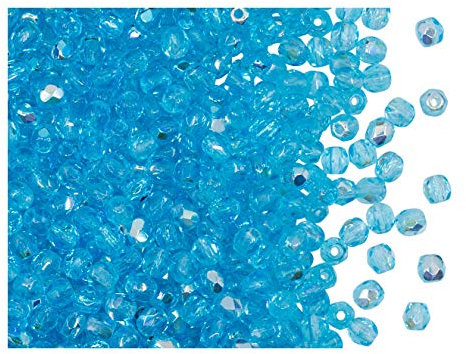 600 perlas de cristal checas facetadas, redondas, pulidas a fuego, 3 mm, aguamarina AB