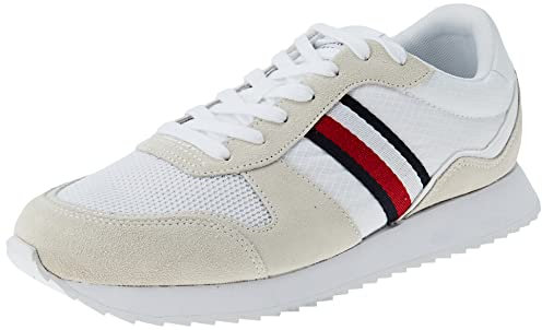 Tommy Hilfiger Herren Runner Sneaker Runner Evo Mix Sportschuhe, Weiß (White), 44