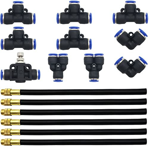 CESFONJER 6 pcs Ugello Rapido Regolabile a Tutto Tondo, Annaffiatura automatica, irrigazione dei fiori micro spruzzatura nuovo ugello + 10 pcs 8mm Connettore Pneumatico