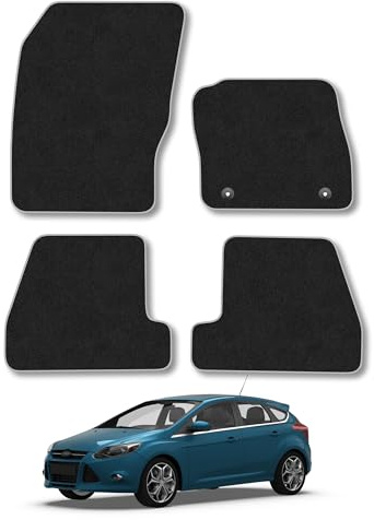 Fits Ford Focus (2011-2015) Carpet Car Mats | Grey Edge Trim Tailored Fit Floor Mats Full Coverage Protection Accessories Easy Clean Anti Slip Made in the UK