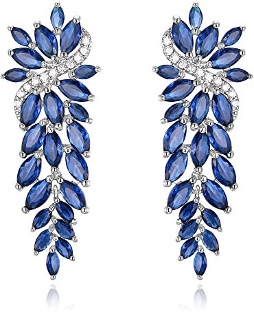 Pendientes de Mujer-Clearine Colgantes Largos de Circonita Cúbica para Novia Estilo Marquesa,Color Azul Plata-Tono