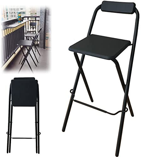 Outdoor Barhocker Wetterfest 24-28inch, Klappbarer Barhocker mit Lehne, Frühstück Barhocker Stuhl Hoch für Küche, Wohnzimmer oder Café, 330lb Kapazität (Color : Black 1Pcs, Size : Sitting Height 30i