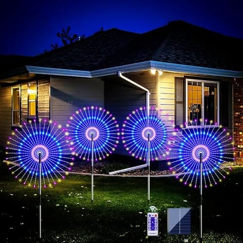HELESIN Solarlampen für Außen Deko, 4 Stück 120LED Feuerwerk Lichter mit Timer und 8 Modi, IP65 Wasserdicht Gartendeko für Draußen, Solarleuchten Garten Deko für Terrasse, Rasen, Einweihungsgeschenk