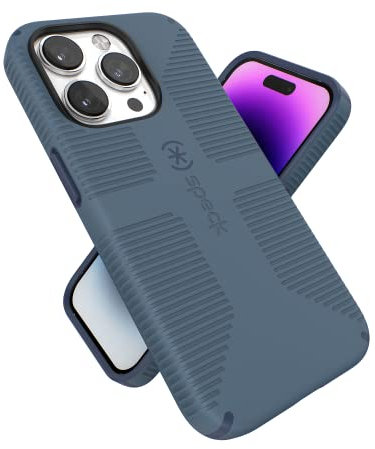 Speck Products Candyshell Grip Schutzhülle für iPhone 14 Pro, 6,1 Zoll Modell, kompatibel mit MagSafe, Mystery Blue/Faded Denim