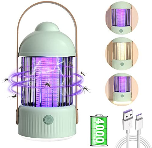 Insektenvernichter Elektrisch Mückenschutz 4000mAh 3 IN 1 Nachtlicht Campinglampe Mückenlampe USB Wiederaufladbare Mückenfalle Moskito Killer für Schlafzimmer Gärten Camping