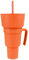 Qcwwy 2 in 1 Snack Drink Cup,Large Opening Plastic Beverage Cup Top Snack Bowl Stadium Tumbler Cups Popcorn Drink Cup with Bowl (Orange)