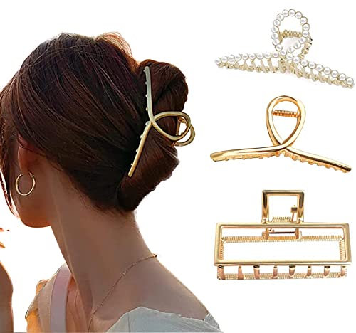 Haarklammer Große für Damen Haarklammer Rutschfeste Gold Metall Mit Perlen Haarspangen Damen Modisches Haarstyling-Zubehör für Frauen und Mädchen 3 Stück