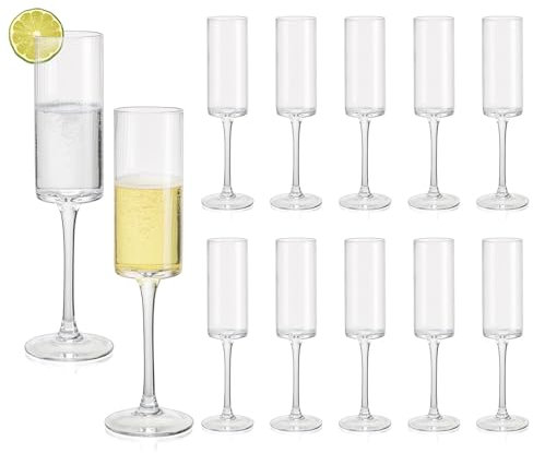 Inweder Lot de 12 flûtes à champagne en cristal - Style vintage - Verres à vin côtelés - Verres à cocktail - Verre à prosecco - Pour mariage, anniversaire, Noël, anniversaire de fête