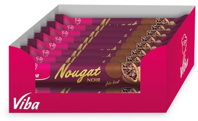 Viba Noir Nougat Stange 16 x 40 g Vorratspack – Dunkler Haselnuss Nougat Riegel mit Kakao – Zartbitter Nougat Snack einzeln verpackt – Süßigkeiten Großpack für Büro & Genießer