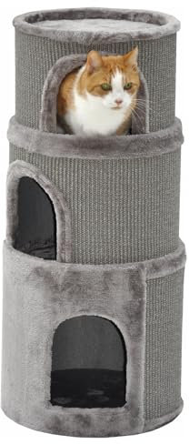 nanook Kratztonne, Höhe 89 cm, Katzenkratzbaum, 3 Ebenen, Kratzbaum, Kratzturm aus Sisal, grau