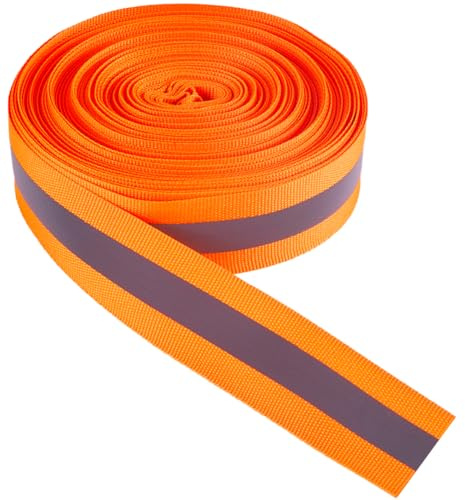 GORGECRAFT 20m x 25mm Reflektierende Bänder Orange Winter-Reflektorstoff Mit Hoher Sichtbarkeit Reflektierendes Sicherheitsband Zum Aufnähen Gurtband Zierstreifen Armbänder Laufausrüstung Kleidung