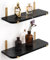 Afuly Wandregal Schwarz Holz Gold Metall Regal Schweberegale Wand Hängeregal mit Marmormuster Aufbewahrungsregal Küche Modern Dekor Badezimmer Kinderzimmer Wohnzimmer 2er Set