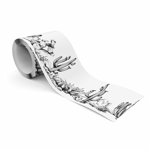 Muralo - Selbstklebende Bordüre - Tapetenbordüre Wandbördure - Dekorative Wandtatto für Wände, Möbel, Decken, Tapeten, Wandverkleidungen, Türen - Schwarz-weiße Kakteen - Br.10cm x Hö.300cm