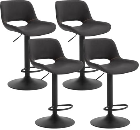 WOLTU Barhocker 4er Set, Barstuhl höhenverstellbar, Bar Hocker Stühle, Tresenstuhl, Kunstleder Stuhl, Tresenhocker, Bistrostuhl, Drehhocker, mit Rückenlehne Fußstütze, Anthrazit, BH402an-4