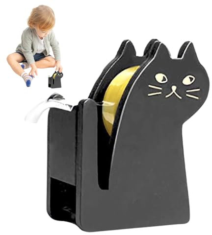 SOYDAN Klebebandabroller,Desktop-Klebebandabroller, Cartoon-Katze-Klebebandabroller aus Holz, Mail Products Klebebandschneider, tragbar für Wohnzimmer, Klassenzimmer, Arbeitszimmer, Schlafsaal