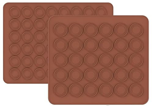 Macaron Cookie Sheet, Silicone Baking Mats Macaron, Set of 2pcs Macaron Baking Mold, Non Stick Silicone Baking Mats, 30&48 Moulds Macaron for Making Cookies, Bread, Macaroons