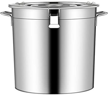 Olla con tapa Olla para sopa con cerradura Cubo de vino de acero inoxidable Lata de leche con fondo compuesto Olla de 10 a 90 litros (Color: Plata, Tamaño: 25 * 25 cm (10 L)) (Plata 30 * 30 cm (20 L
