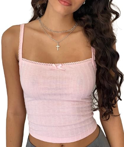 Women’s Lace Patchwork Crop Cami Y2K Going Out Crop Top Sleeveless Square Neck Tank Tops Solid Cute Lace Vests