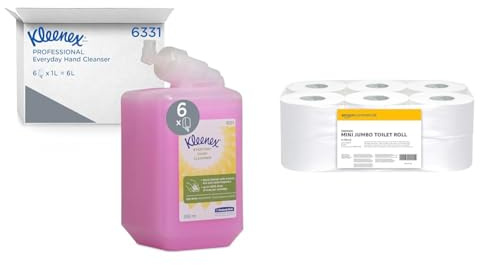 Kleenex Everyday Use Hand Soap 6331 - Pink Hand Wash - 6 x 1 Litre Hand Wash Refills (6 Litre total) & AmazonCommercial 416647 2-Ply Mini Jumbo Toilet Roll, Unscented, White, 6684 count