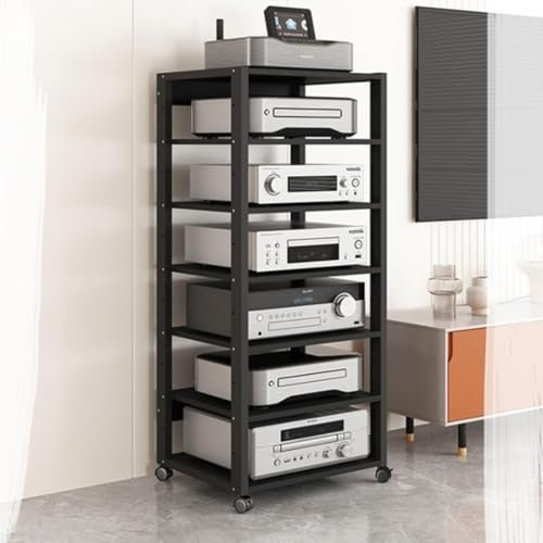 ZIUSFAC Rollender Plattenspieler Regal Medienständer Audio Rack Verstellbaren HiFi Regalen AV-Ausrüstung Komponenten-Aufbewahrungsschrank 50×40×131cm(7 Tier)