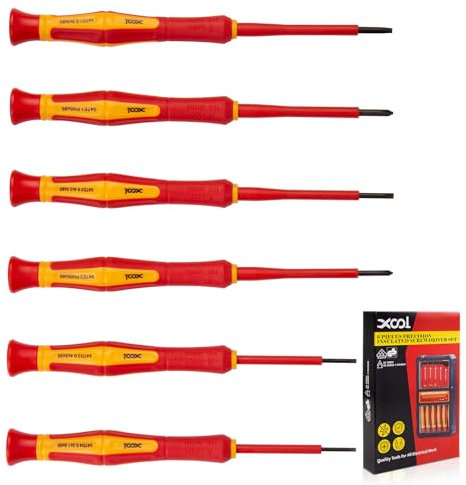 XOOL 1000V Cacciaviti Isolati di Precisione, Set da 6 Pezzi con Punta Magnetica Phillips e Piana, Certificato VDE per Riparazioni Elettriche
