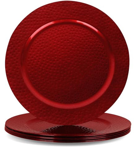 YXZHUOYU Antique Charger Plates, Set of 6 Plastic Embossed Charger, 13 Inch Honeycomb Design, Red Charger Plates - Elegant Plate Set, Ideal Chargers for Dinner Plates, Formal Dining