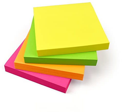 800 Sticky Notes with Set of 8 Pads (100 Sheets Per Pad) - Bright Colours (76x76mm) - Colourful Removable Adhesive Memo Sticky Pads in Yellow, Pink, Green, Orange | Office Accessories, School Supplies