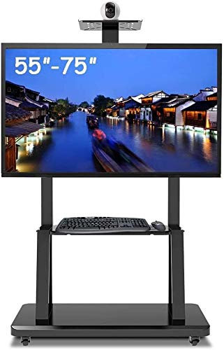 IATUPKE Mueble de TV con Ruedas, Altura Ajustable, Carrito portátil Resistente para televisores de Plasma/LCD/LED OLED de 55 a 75 Pulgadas, Color Negro, Carga de 105 kg, Soporte de TV con