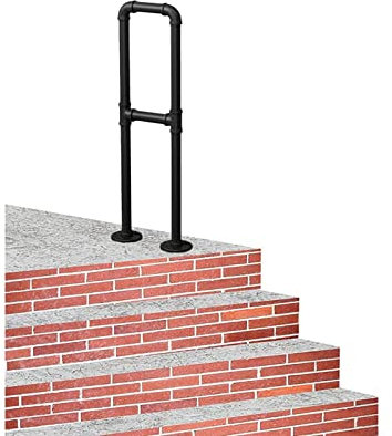 Pasamanos de escalera de hierro en forma de U, rústico negro, barandilla de 1.5 pies, barandilla de una pieza para escaleras