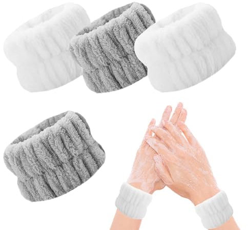 4 Stück Handgelenk-Spa-Waschbänder Mikrofaser Gesichtswasch Armbänder Korallen Saugfähiges Armband zum Waschen, Handgelenktücher für Waschen Gesicht und Dusche, Klassischer Stil