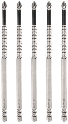 sourcing map 5pcs Impact Phillips Screwdriver Bit PH2 (#2) Anti Slip Tip 1/4 Hex Shank 6 (150mm) Long Magnetic Cross Screw Driver Industrial Power Drill Bits for Remove Fastening Screws