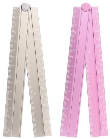 sourcing map 2pcs Folding Straight Ruler 30cm Metric Aluminum Alloy Protractor Foldable Angle Ruler Geometric Measure Tool with Angle Line for Architect Artist Office, Khaki/Light Pink