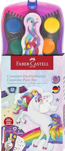FABER-CASTELL 125035 - Wasserfarbkasten Connector Einhorn mit 12 Farben inkl. Deckweiß Tube und Aufkleber