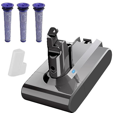Batteria di ricambio per aspirapolvere Dyson V6 Animal, Absolute, SV03, SV04, SV05, SV06, SV07, SV09, DC58, DC59, DC61, DC62, DC72, DC74, con 3 pre-filtri