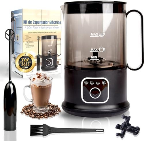 DAVANSU® SUPER PACK De Espumador de Leche PREMIUM + Batidor Leche + Recambio | Espumador De Leche Electrico Con Pantalla LCD TACTIL | Milk Frother | Calentador de Leche Con CEPILLO DE LIMPIEZA
