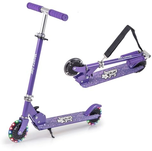 GOPLUS Roller Kinder 3 Jahre, 3-Stufig höhenverstellbarer Kinderroller, Kinder Scooter mit LED Rädern & Hinterradbremse, klappbarer Kickscooter mit/ohne Tragegurt & Ständer, Leichter Aluminium-Roller