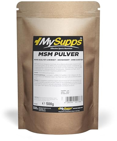 MSM Pulver 500 g 100% reines hochdosiertes Methylsulfonylmethan | Vorrat für 500 Portionen, 100% Reinheit, Ohne Zucker, Laktose & Zusatzstoffe, Laborgeprüft, in Deutschland entwickelt