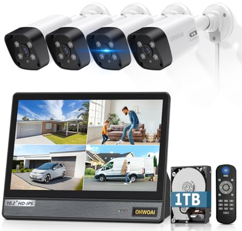 Sistema de cámara de seguridad para exteriores con cable todo en uno | Cámaras POE para seguridad del hogar, sistemas de videovigilancia NVR con detección de movimiento