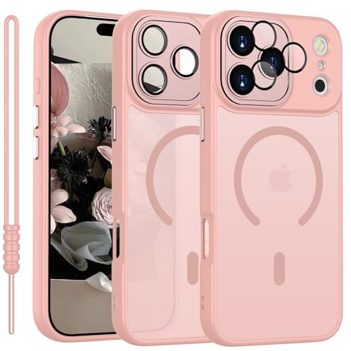 YUANDMI für iPhone 17 Pro Max Hülle kompatibel mit MagSafe, Handyhülle für iPhone 17 Pro Max Magnetisch Matte Touch Kameraschutz, rutschfest Kratzfest Schutz Stoßfest Hülle Rosa